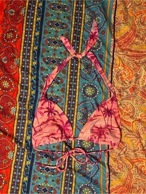 Pink Palm Tree Triangle Bikini Top